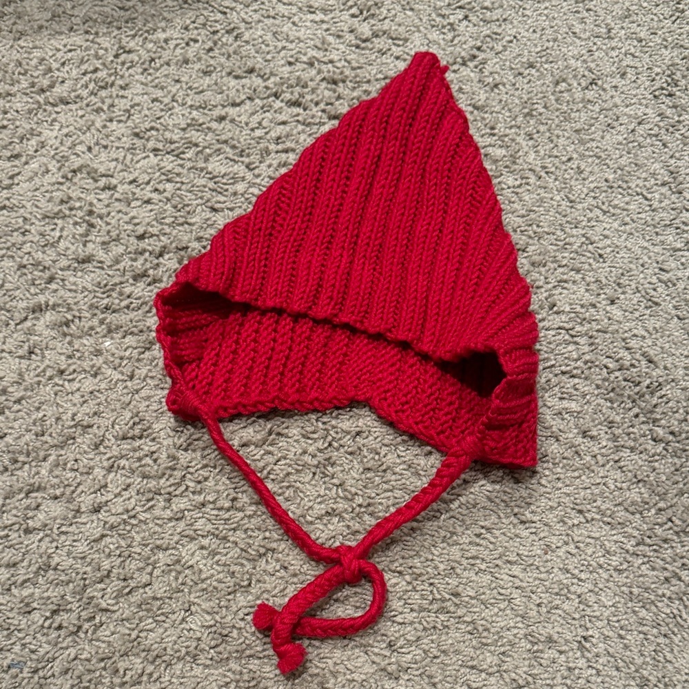 German Christmas market Handmade Red Knitted Kids Bonnet’s hat for 2 + yrs old